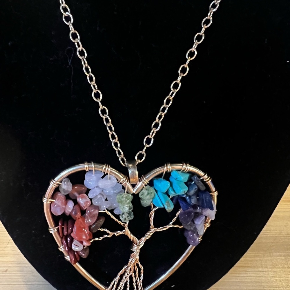 Handmade Multicolor Tree of Life Heart Pendant Necklace